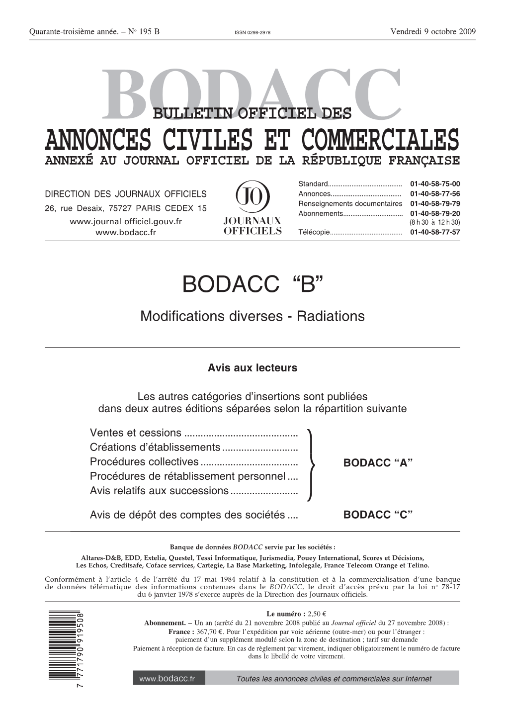 Bodacc Bulletin Officiel Des Annonces Civiles Et Commerciales Annexé Au