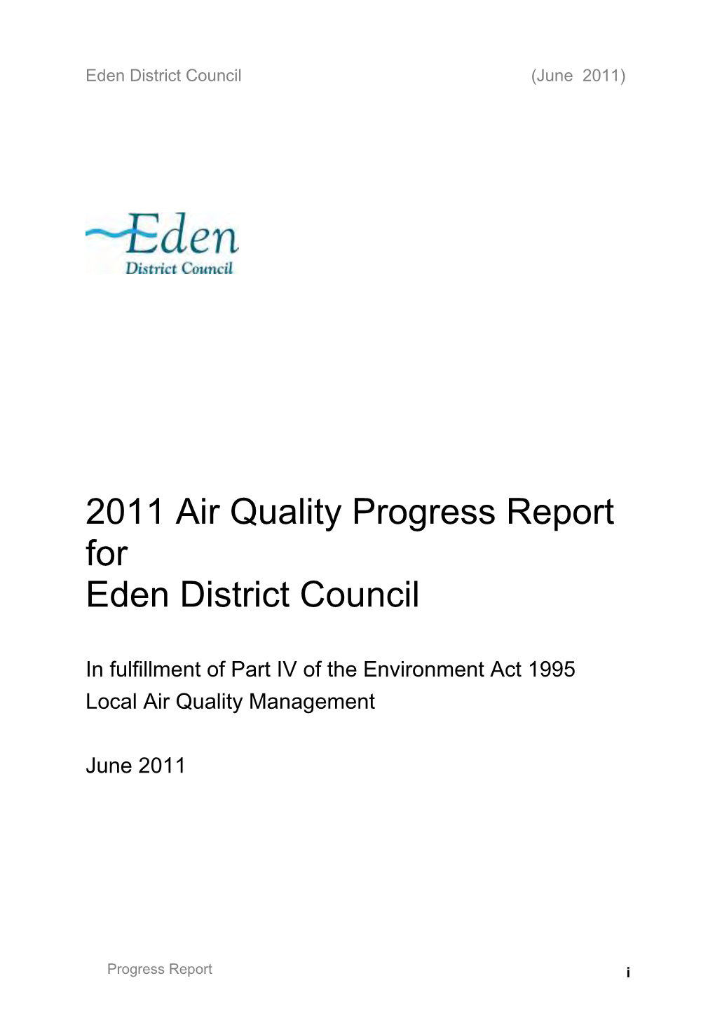 2011 Air Quality Progress Report for Eden District Council