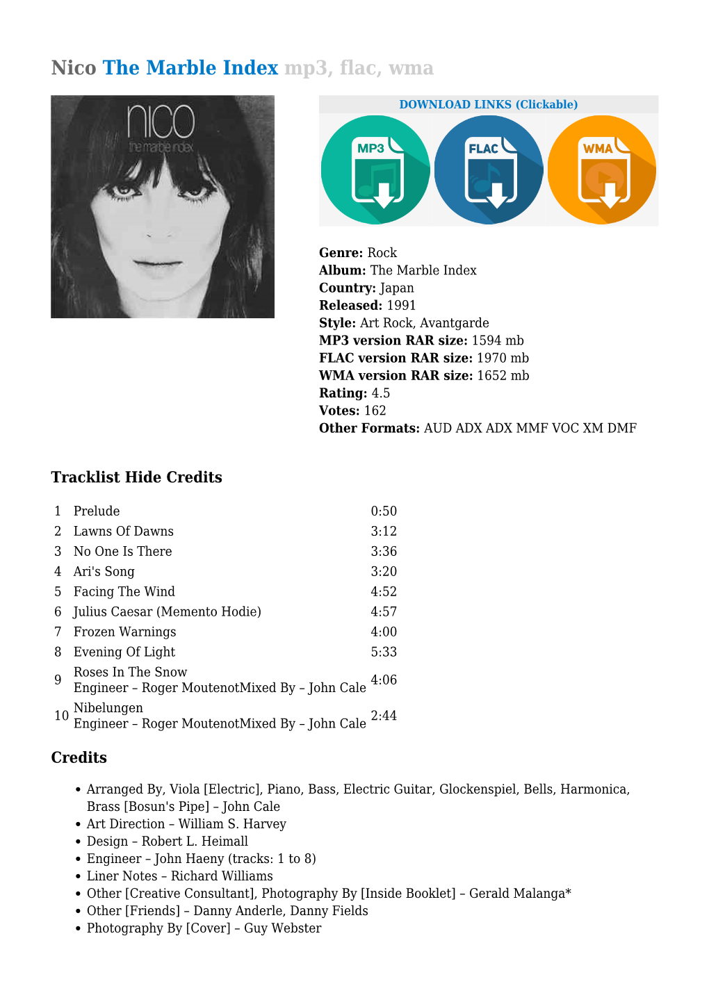 Nico the Marble Index Mp3, Flac, Wma