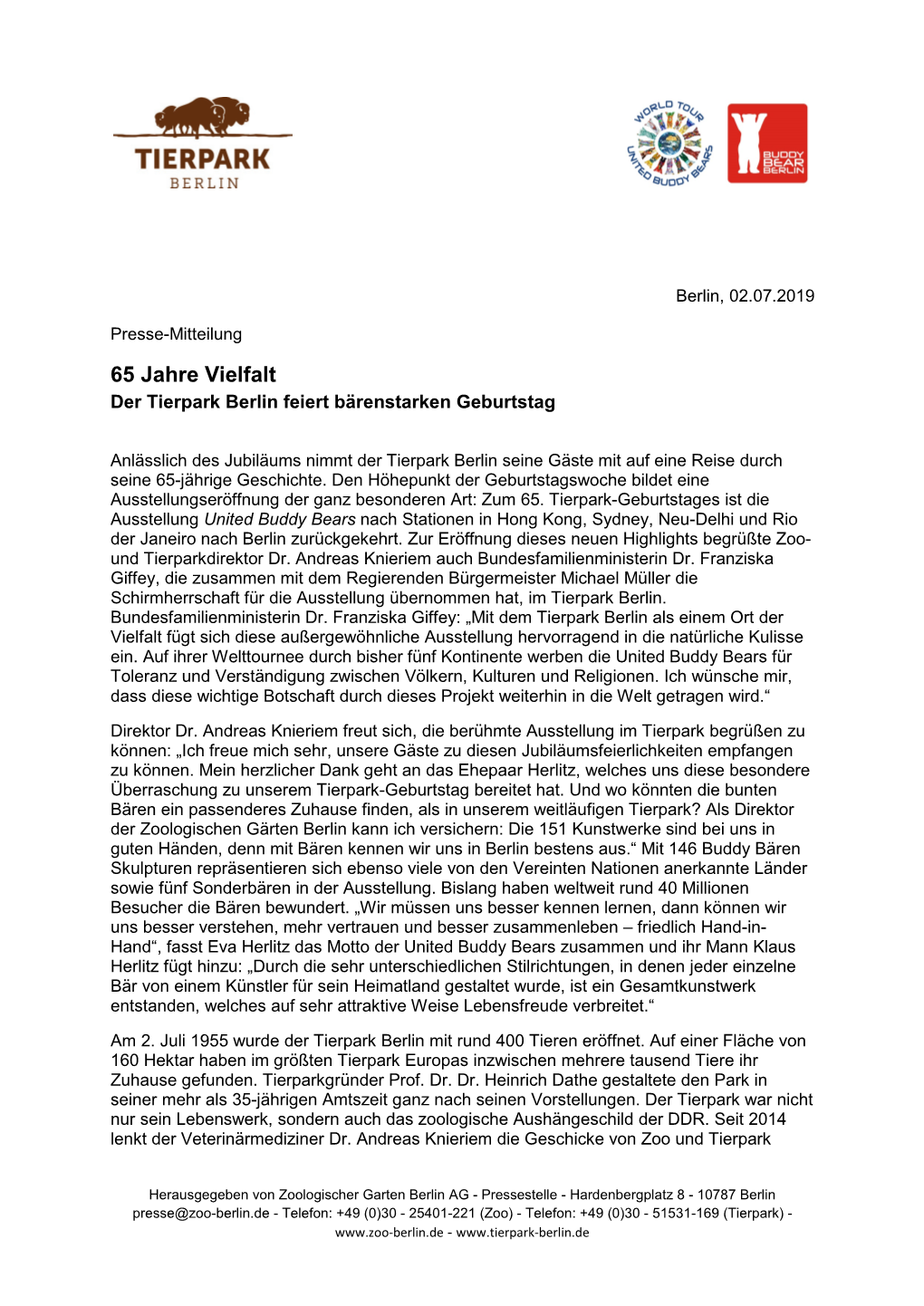65 Jahre Vielfalt Der Tierpark Berlin Feiert Bärenstarken Geburtstag