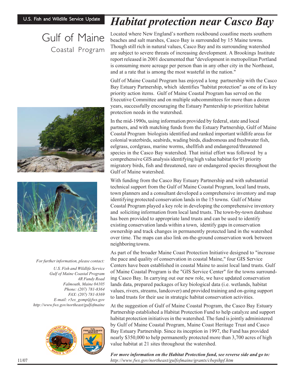 Habitat Protection Near Casco Bay Gulf of Maine