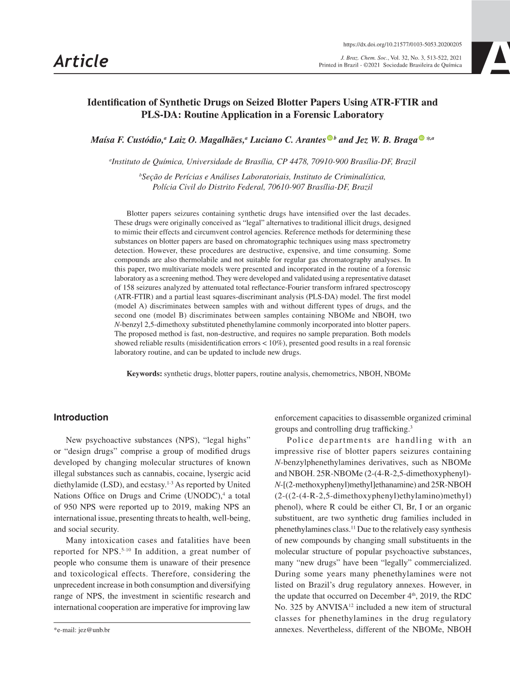 Article Printed in Brazil - ©2021 Sociedade Brasileira De Química