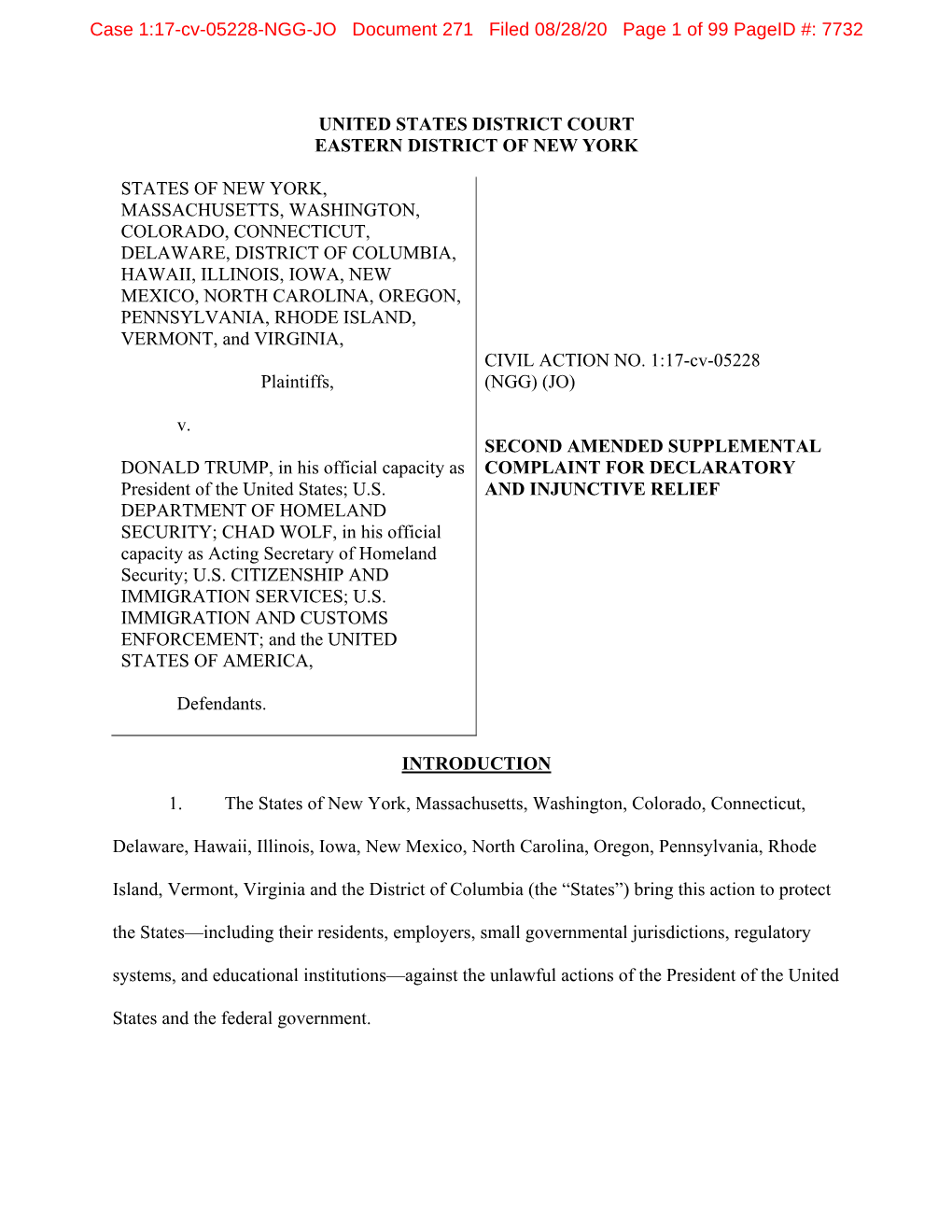 United States District Court Eastern District of New York States of New York, Massachusetts, Washington, Colorado, Connecticut