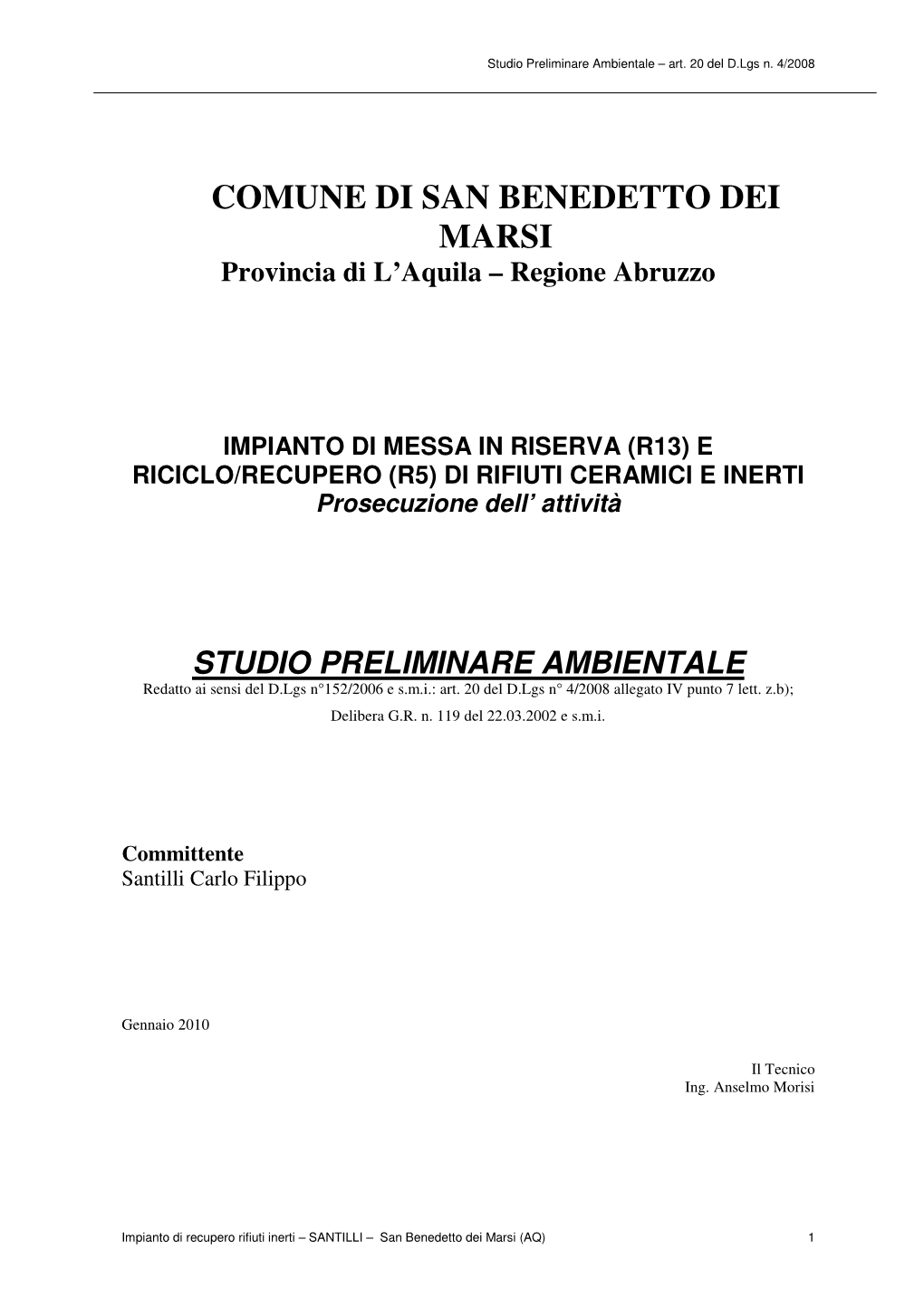 COMUNE DI SAN BENEDETTO DEI MARSI Provincia Di L’Aquila – Regione Abruzzo