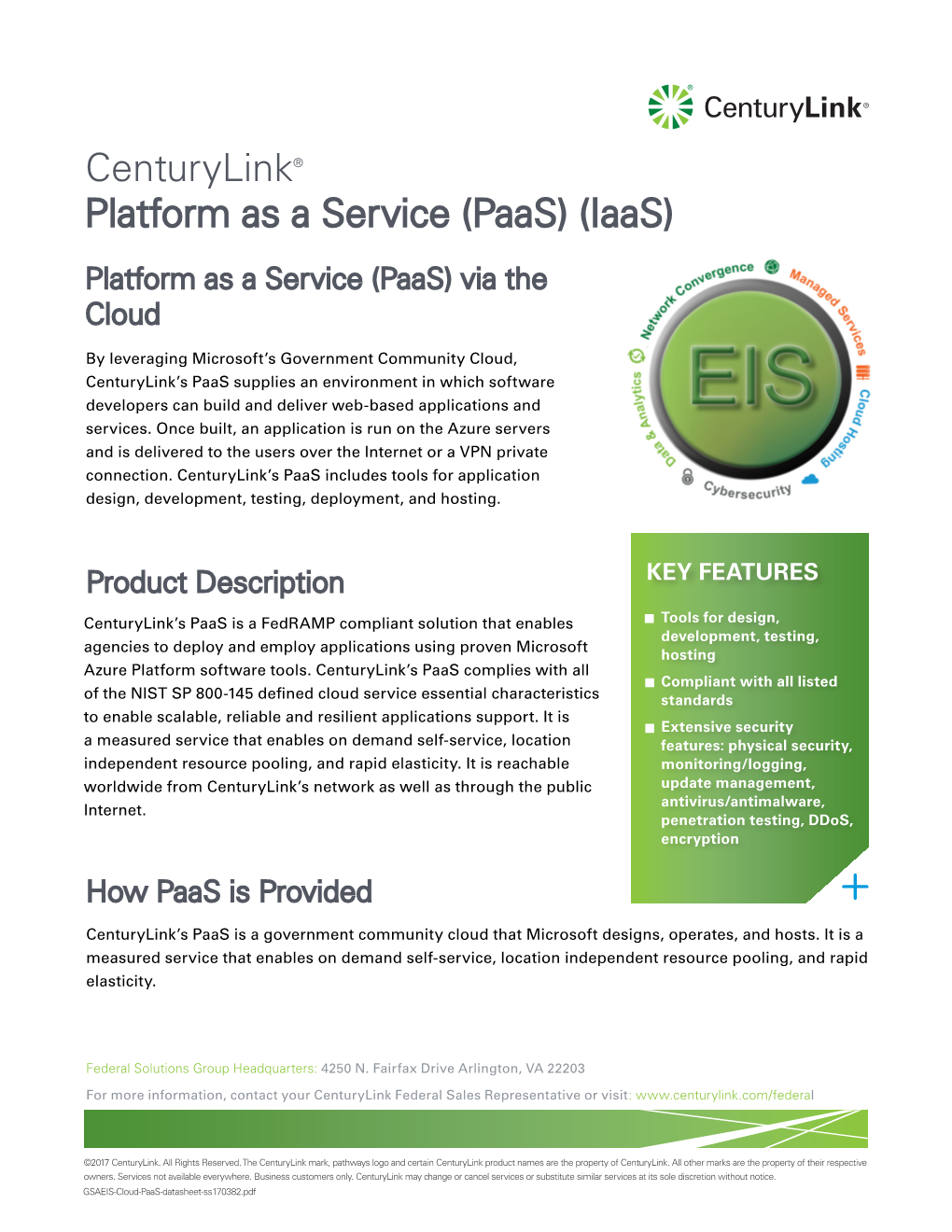 Centurylink® Platform As a Service (Paas) (Iaas)