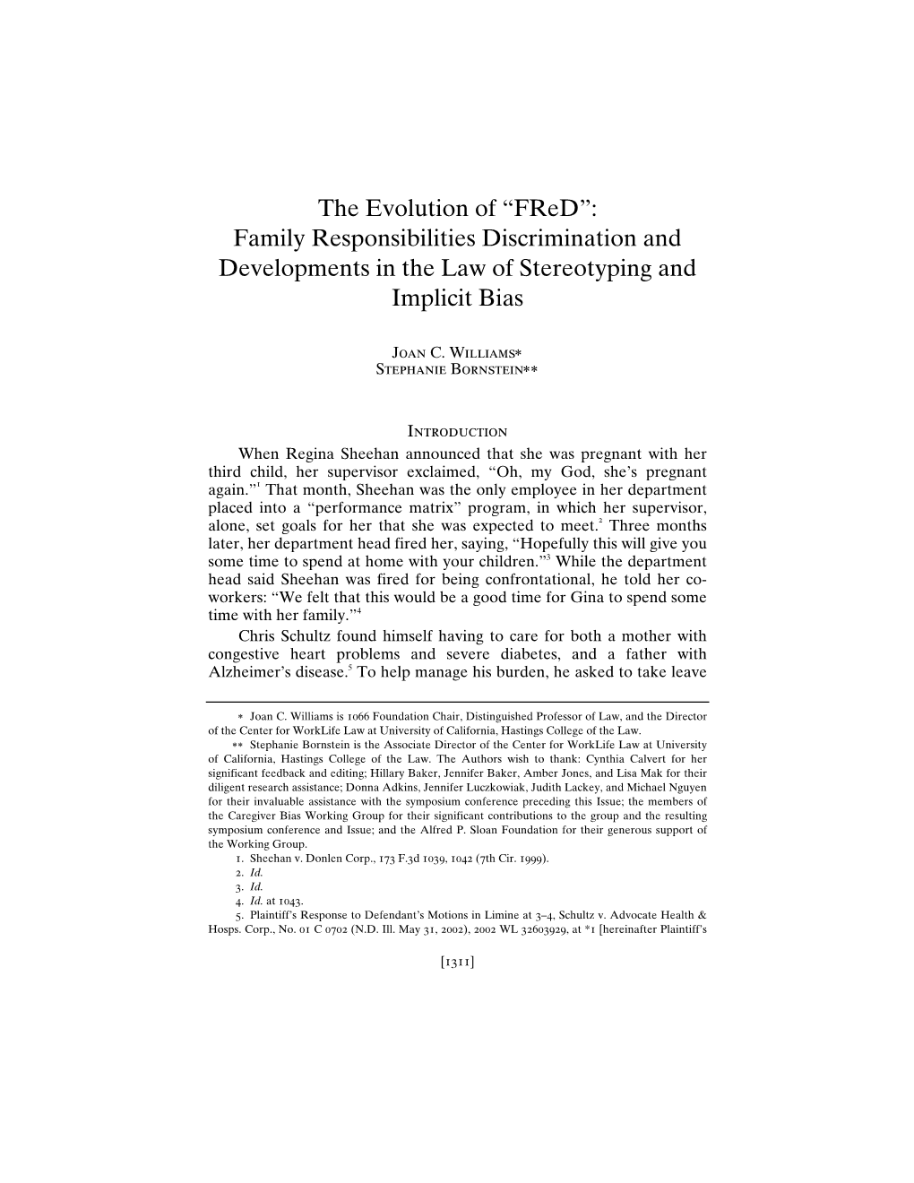 The Evolution of “Fred”: Family Responsibilities Discrimination and Developments in the Law of Stereotyping and Implicit Bias