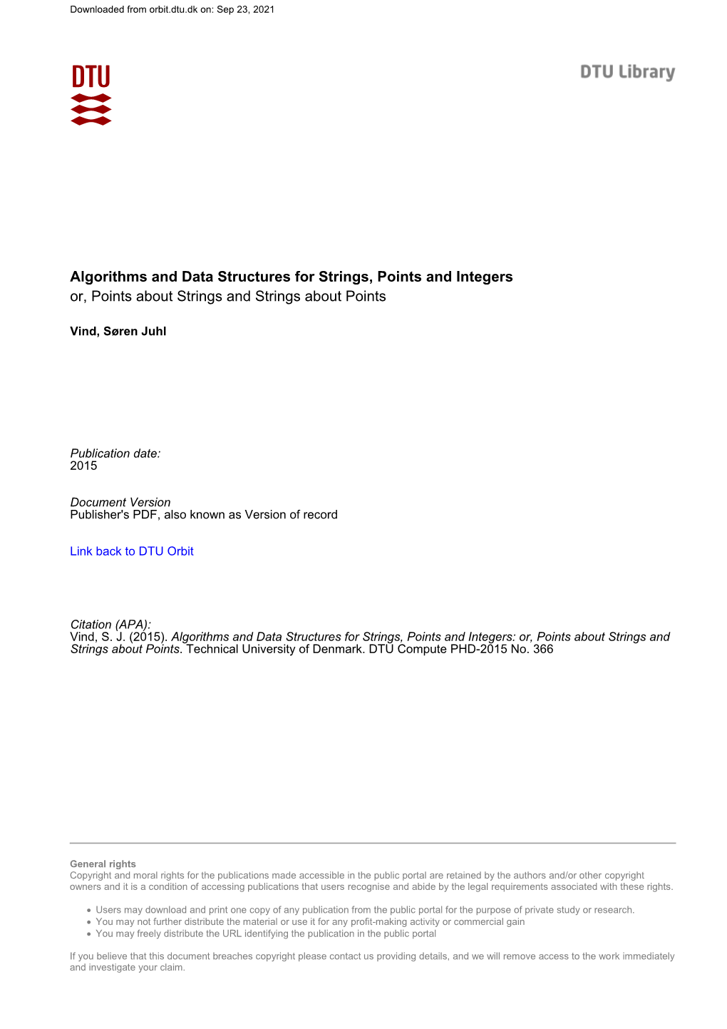 Algorithms and Data Structures for Strings, Points and Integers Or, Points About Strings and Strings About Points