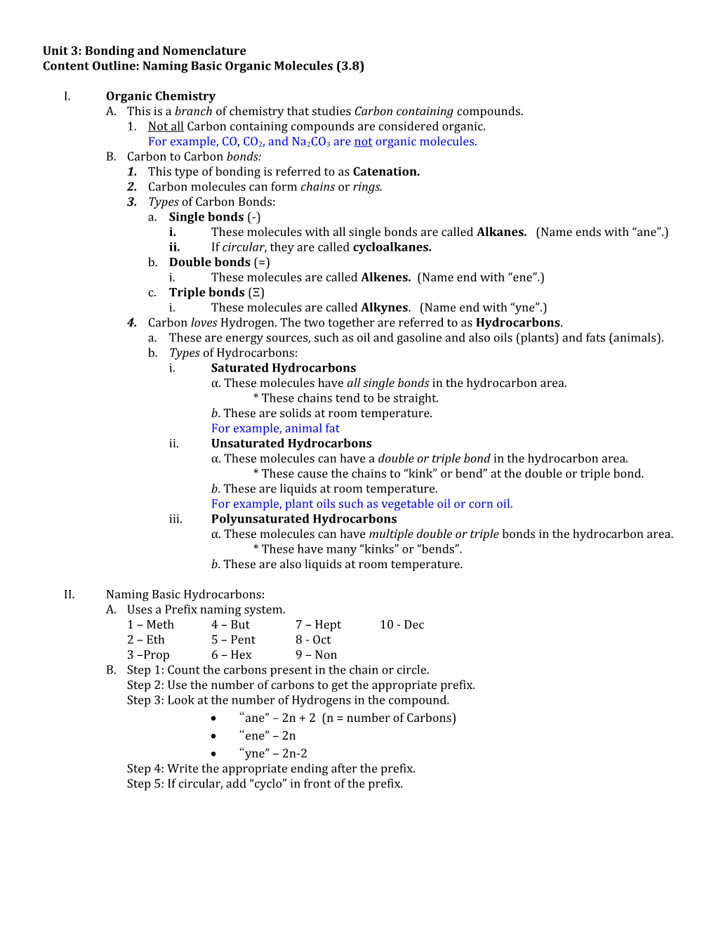 Unit 3: Bonding and Nomenclature