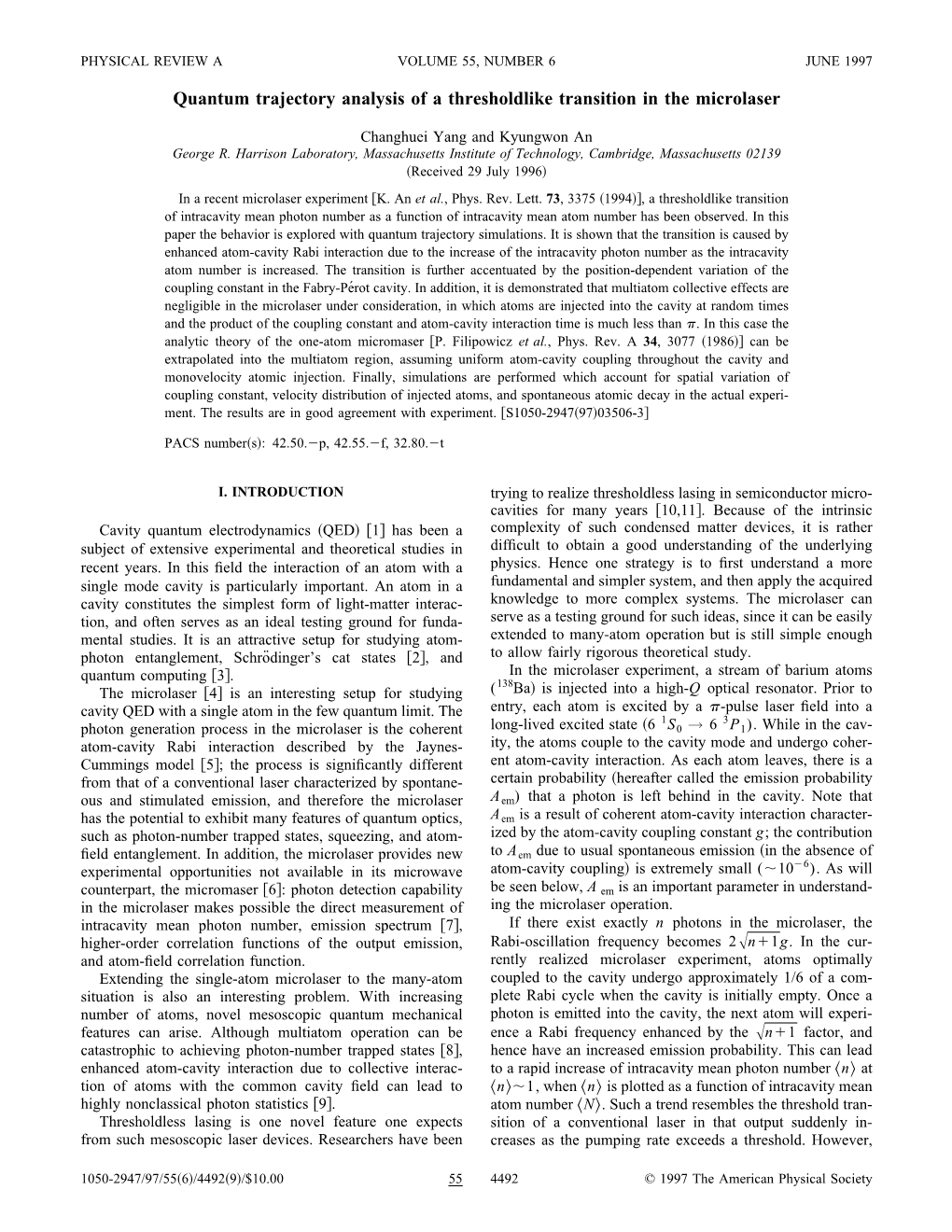 Quantum Trajectory Analysis of a Thresholdlike Transition in the Microlaser