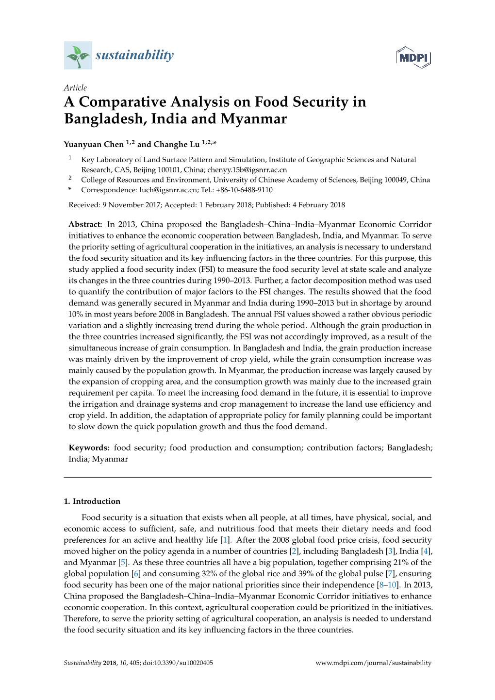 A Comparative Analysis on Food Security in Bangladesh, India and Myanmar