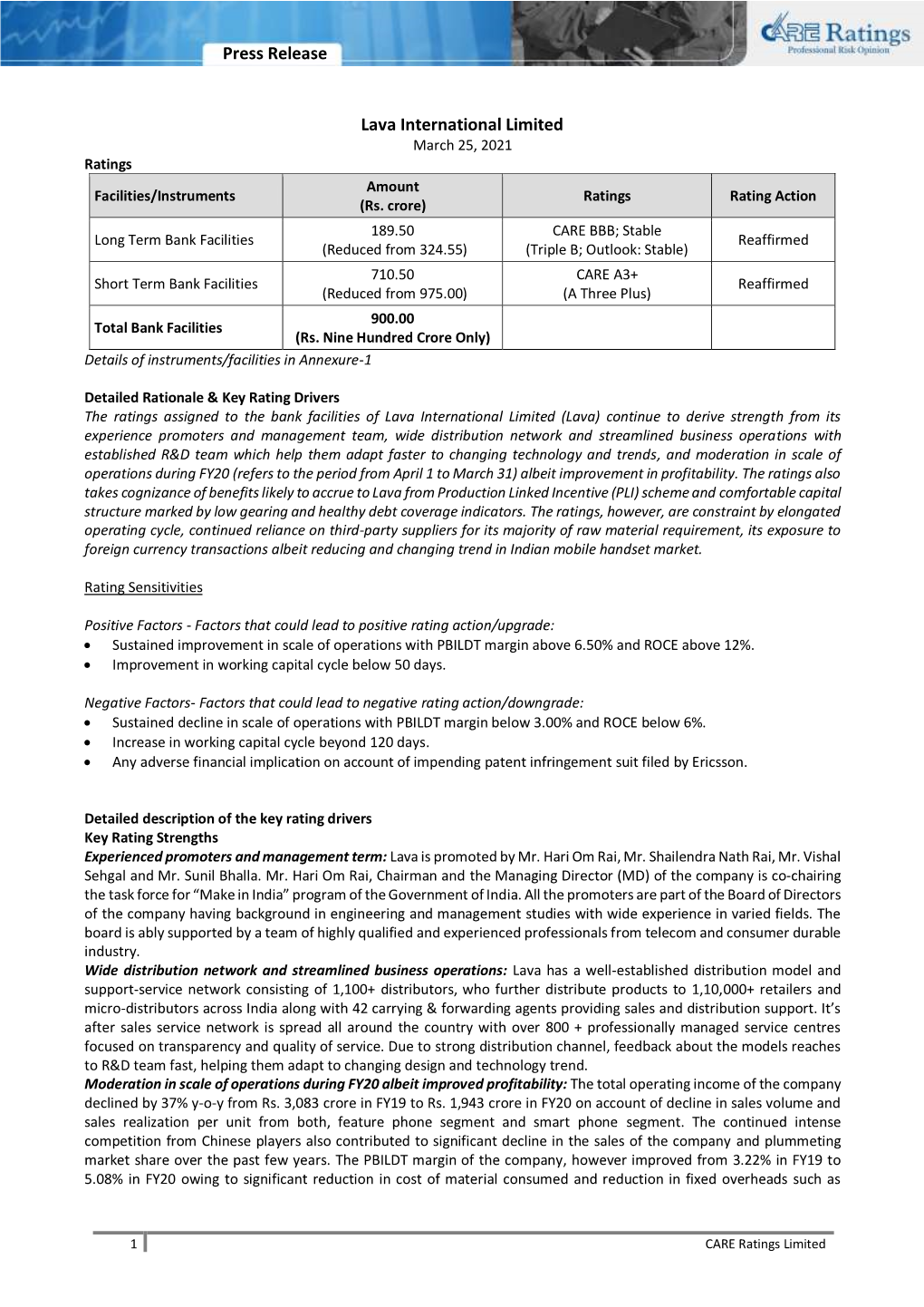 Press Release Lava International Limited