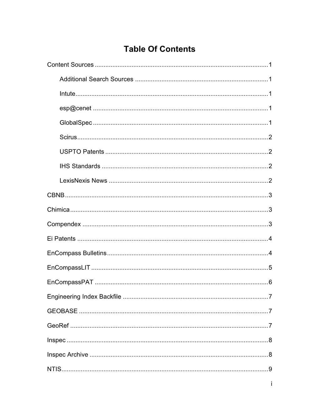 Table of Contents