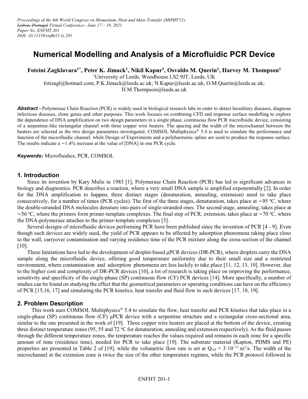 Numerical Modelling and Analysis of a Microfluidic PCR Device