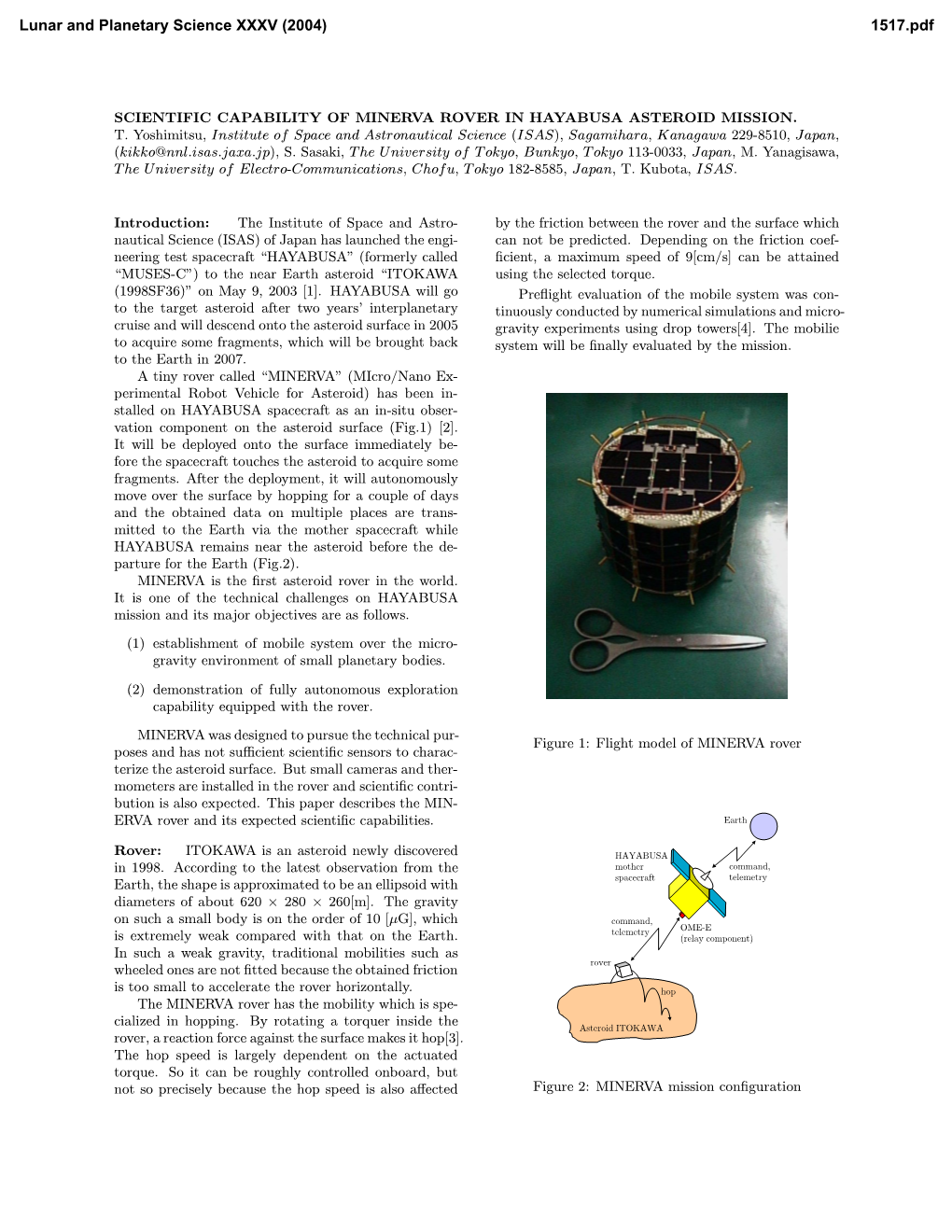 Scientific Capability of Minerva Rover in Hayabusa Asteroid Mission