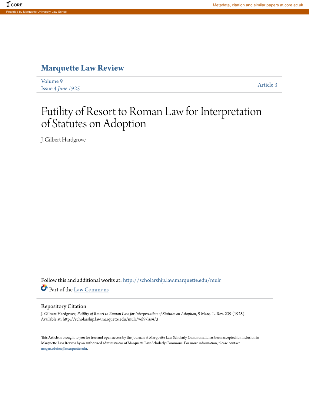 Futility of Resort to Roman Law for Interpretation of Statutes on Adoption J