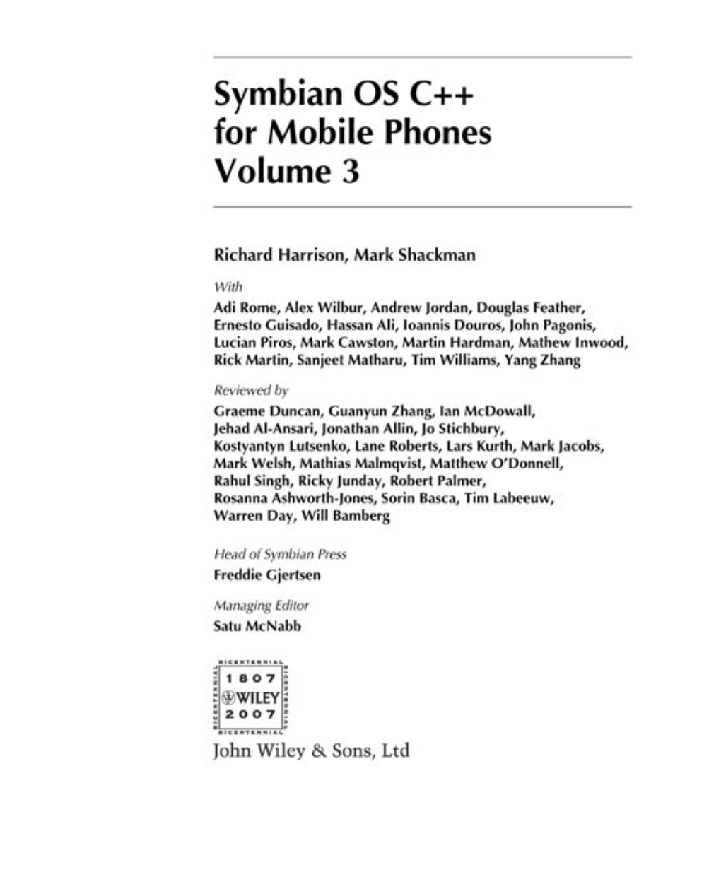 Symbian OS C++ for Mobile Phones Volume 3