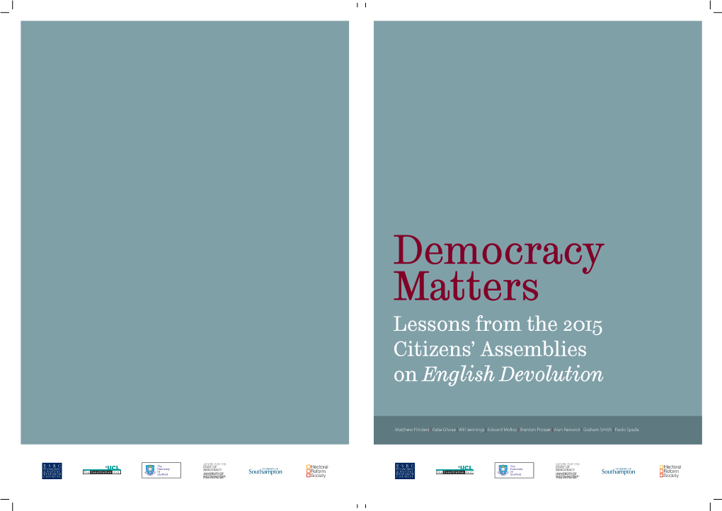 Democracy Matters: Lessons from the Citizens' Assembly on English