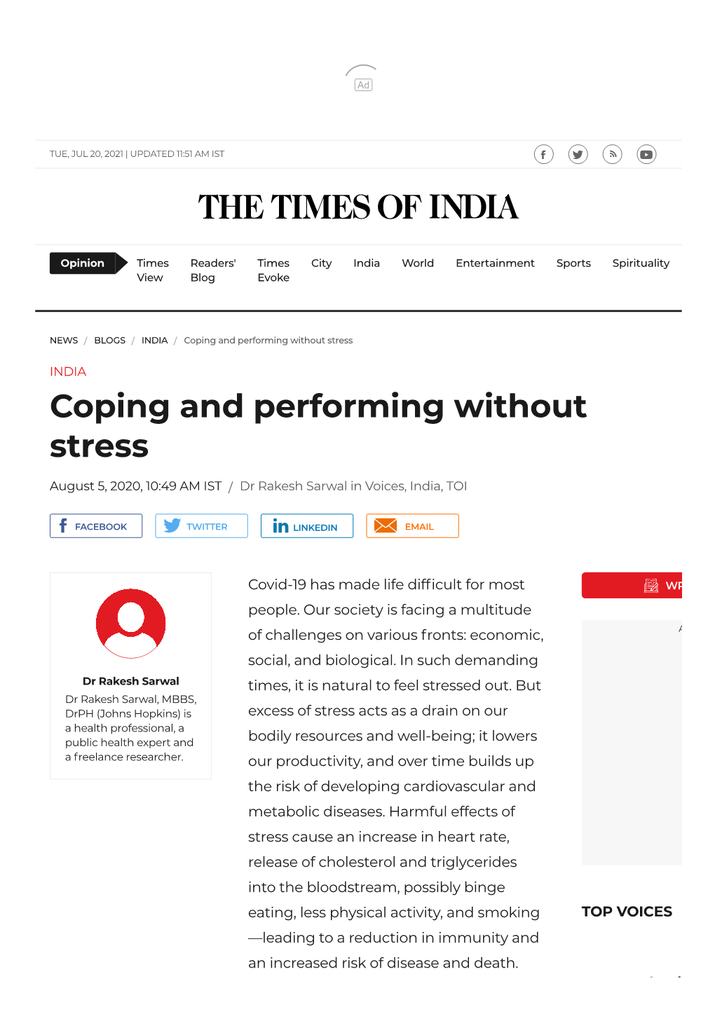 Coping and Performing Without Stress