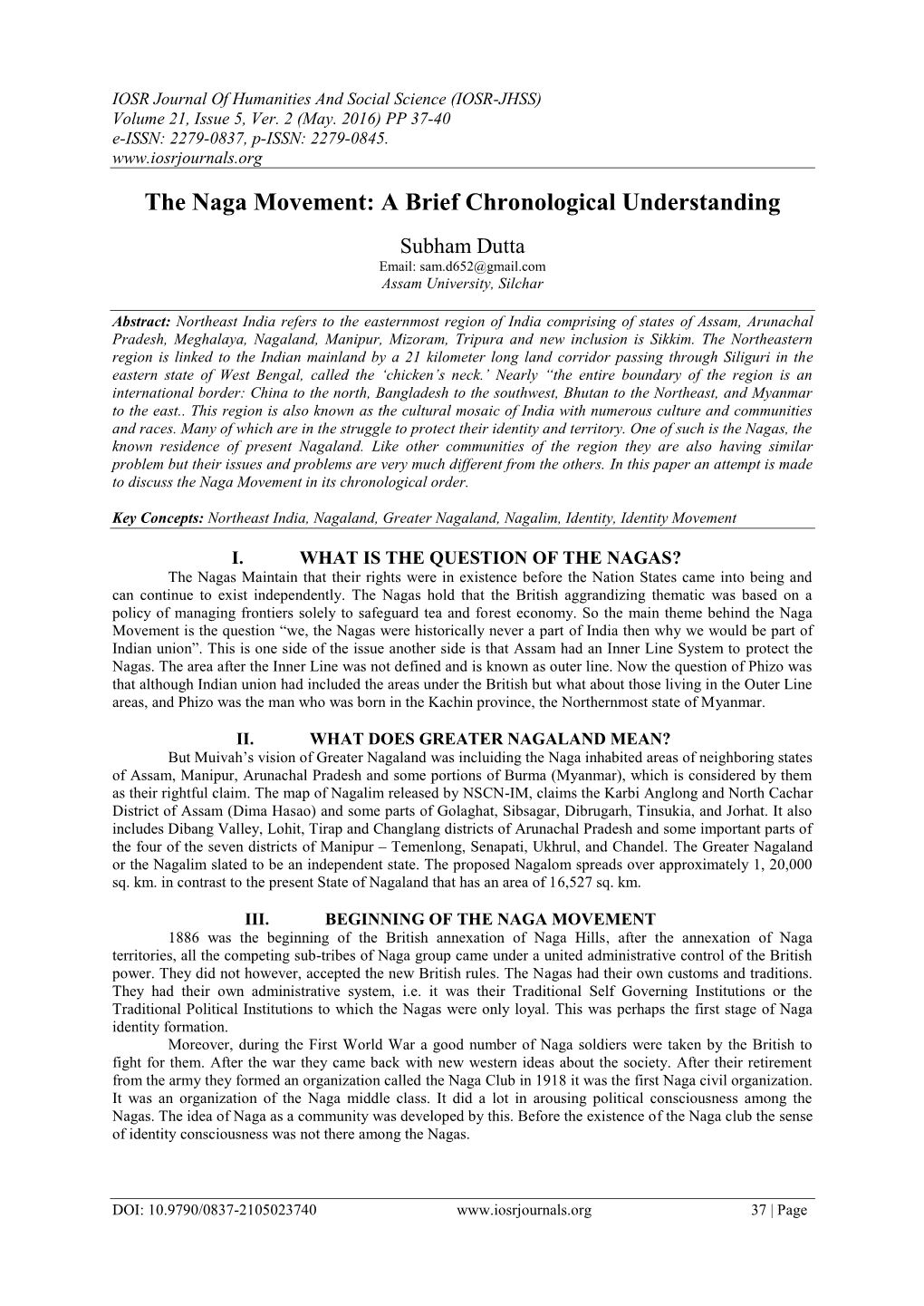 The Naga Movement: a Brief Chronological Understanding