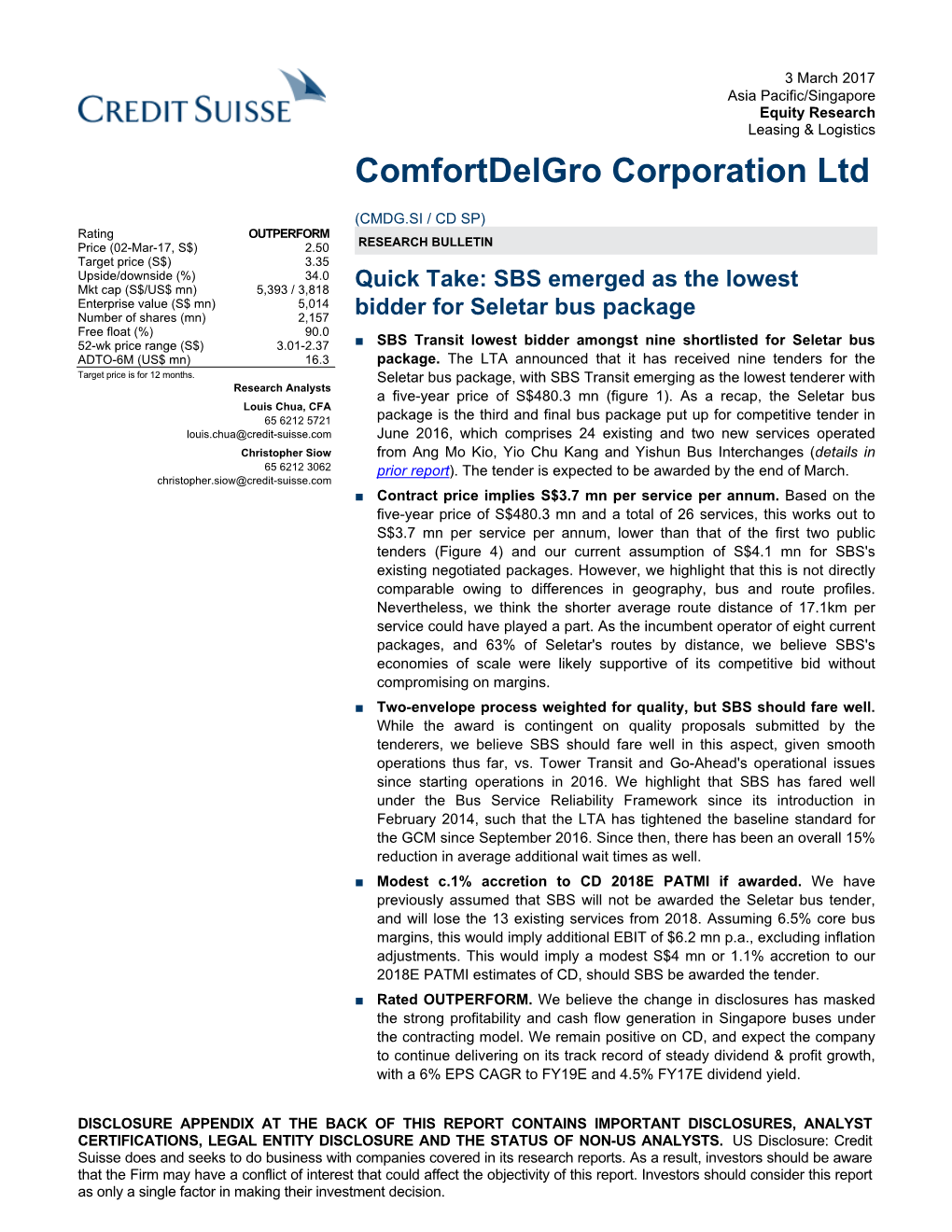 Comfortdelgro Corporation Ltd