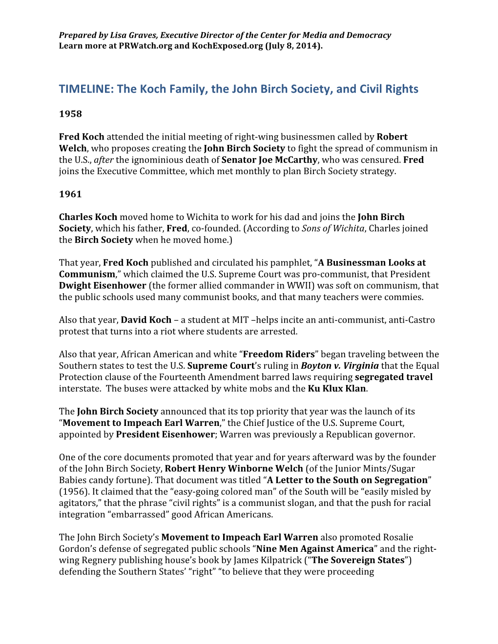 The Koch Family, the John Birch Society, and Civil Rights