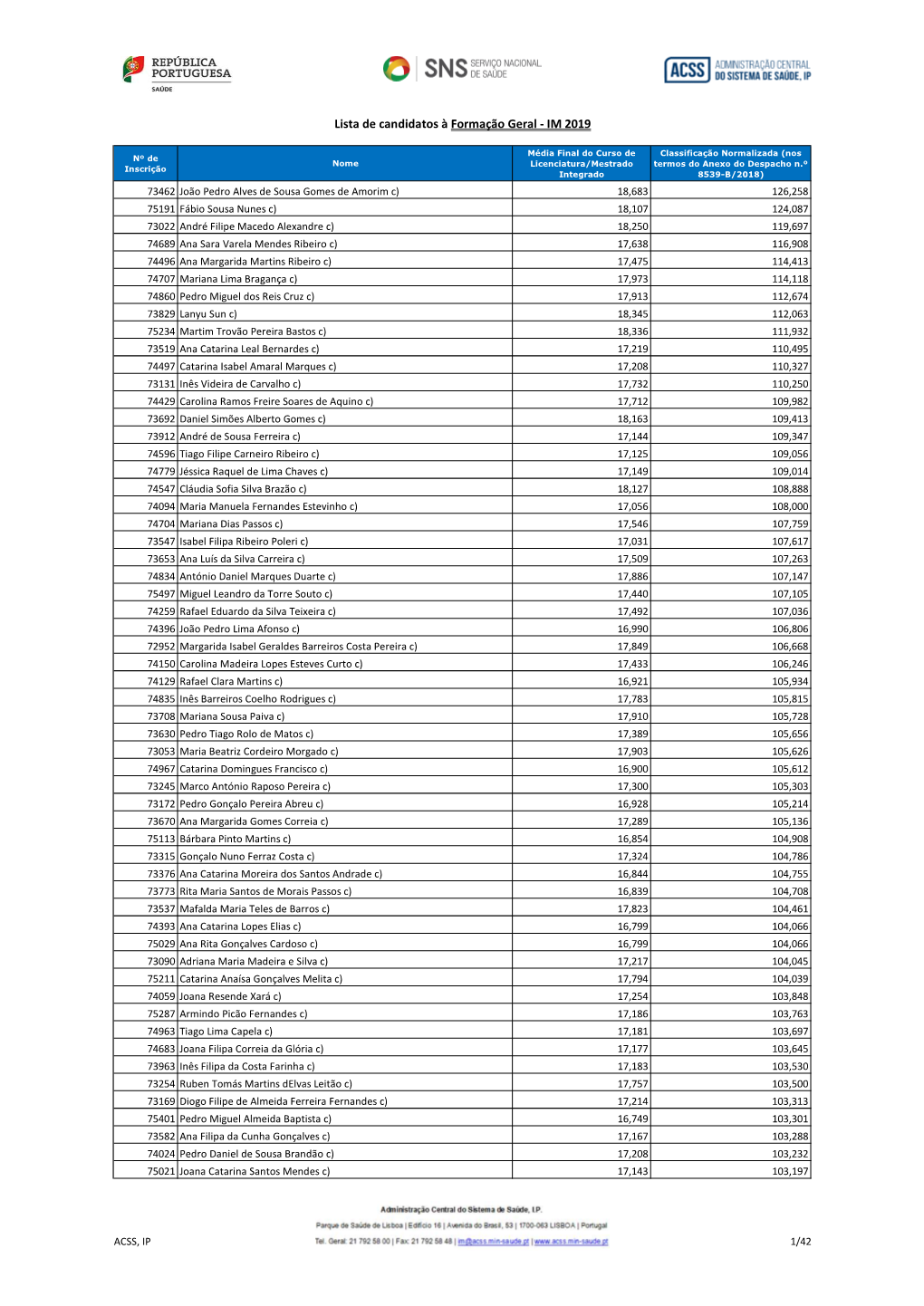 Lista De Candidatos À Formação Geral - IM 2019