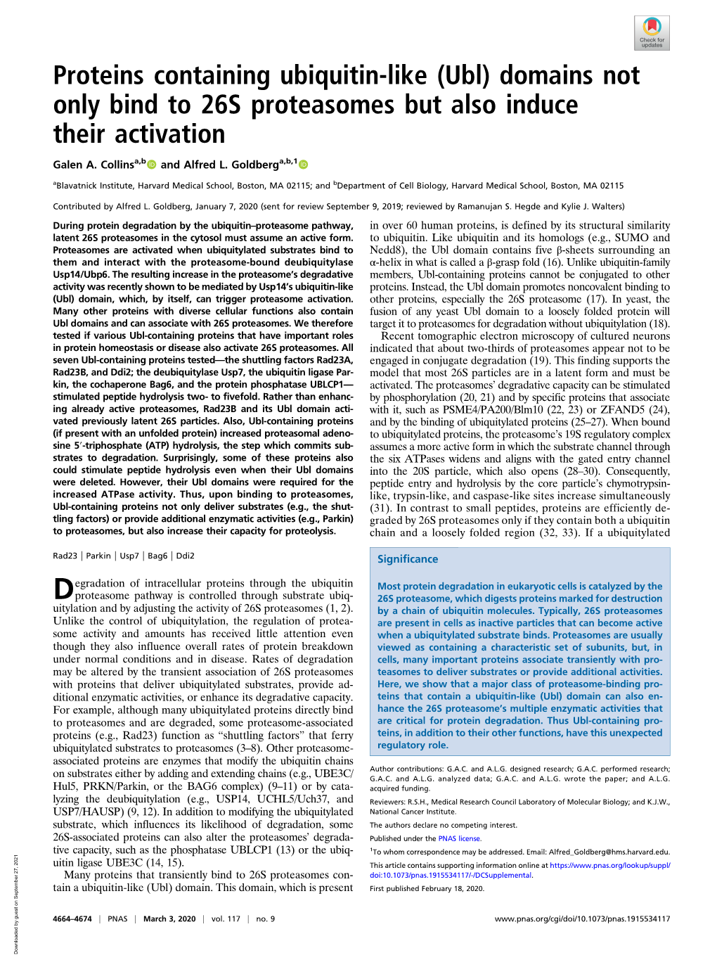 Proteins Containing Ubiquitin-Like (Ubl) Domains Not Only Bind to 26S Proteasomes but Also Induce Their Activation