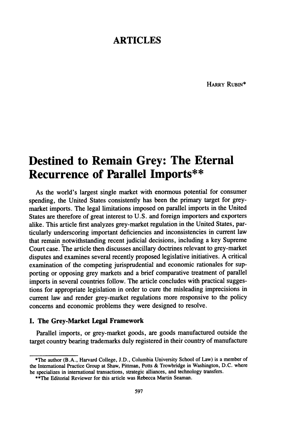 Destined to Remain Grey: the Eternal Recurrence of Parallel Imports**