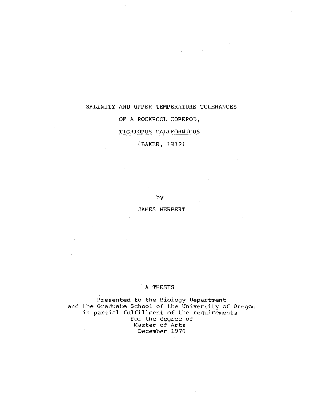 Salinity and Upper Temperature Tolerances