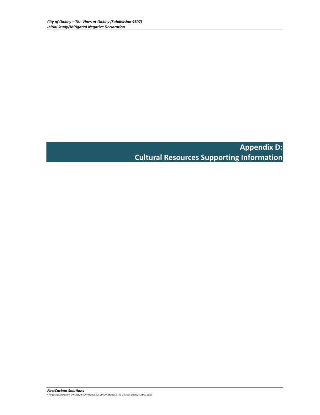 Appendix D: Cultural Resources Supporting Information