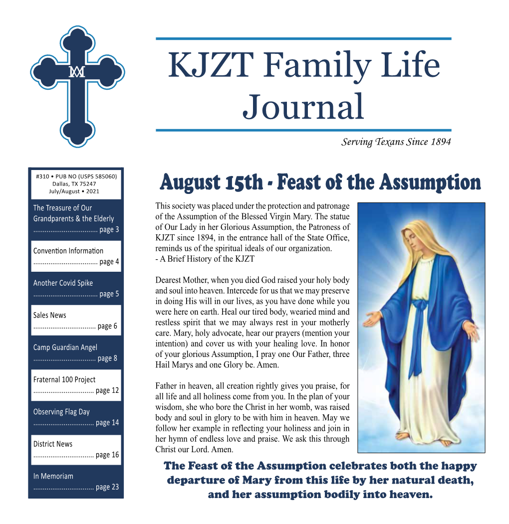 July/August • 2021 August 15Th - Feast of the Assumption