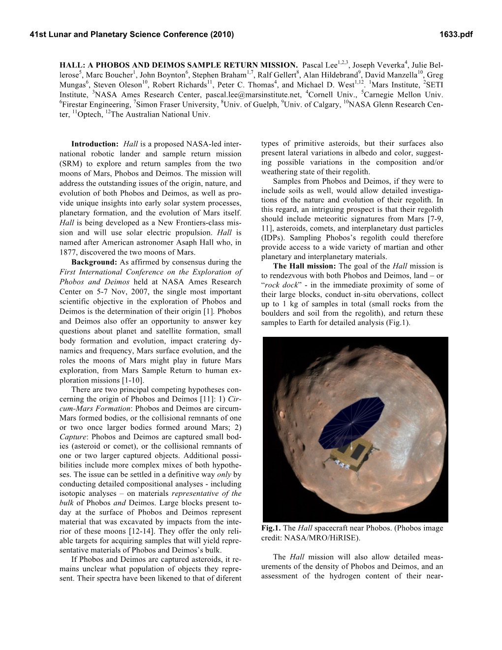 Hall: a Phobos and Deimos Sample Return Mission