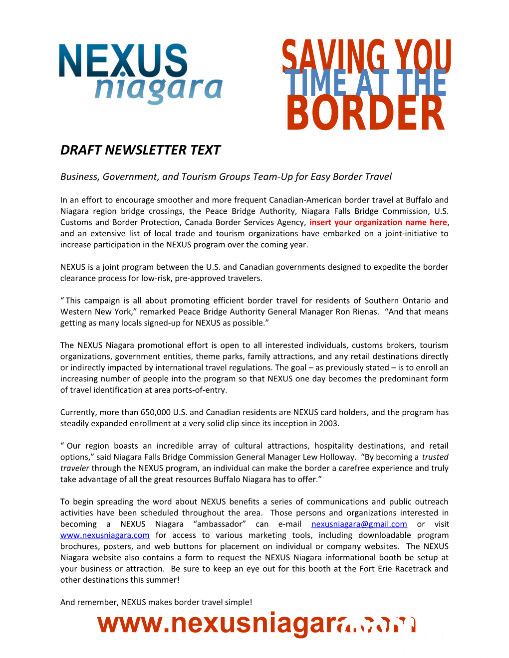 Business, Government, and Tourism Groups Team-Up for Easy Border Travel