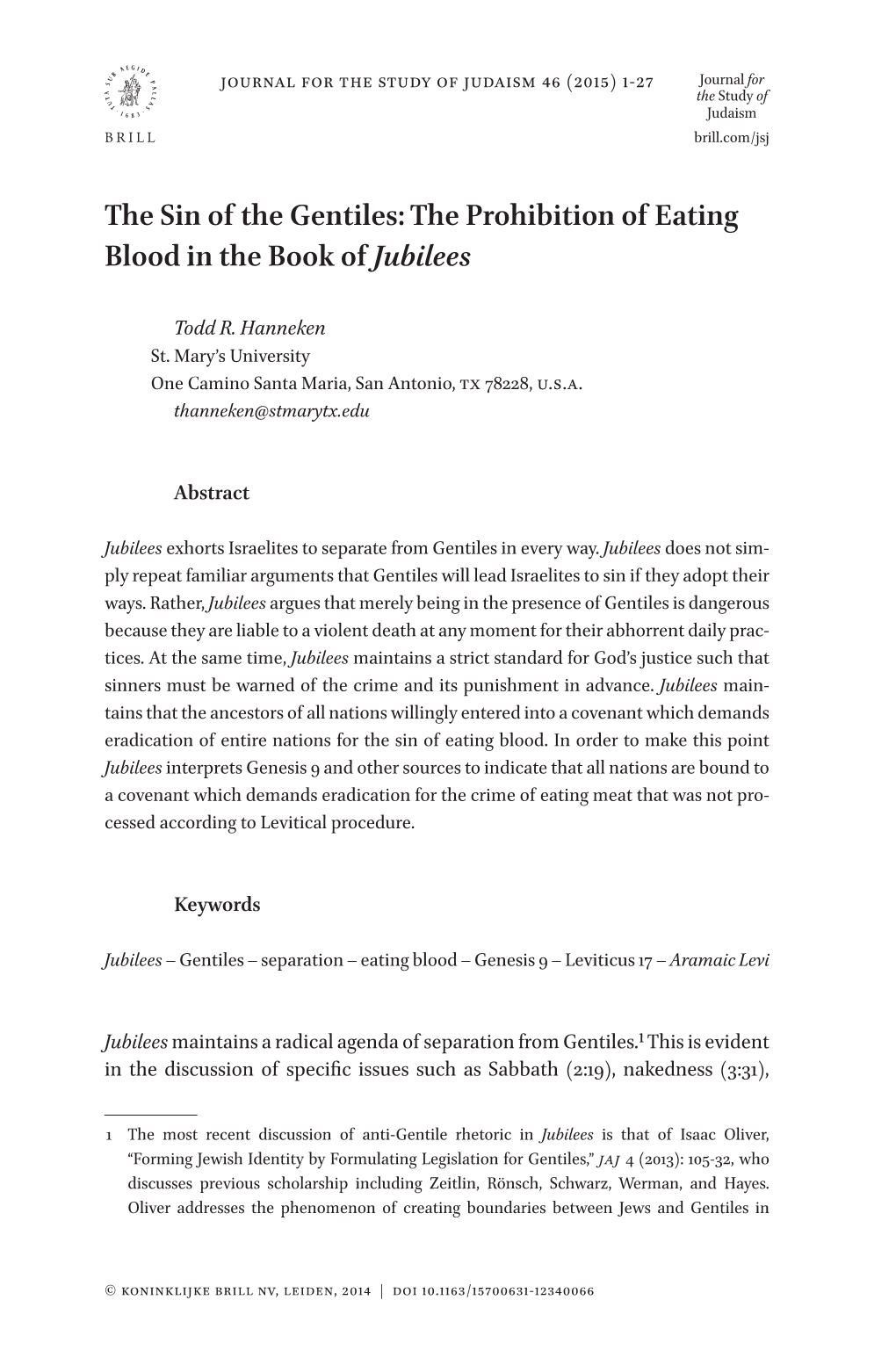 The Prohibition of Eating Blood in the Book of Jubilees