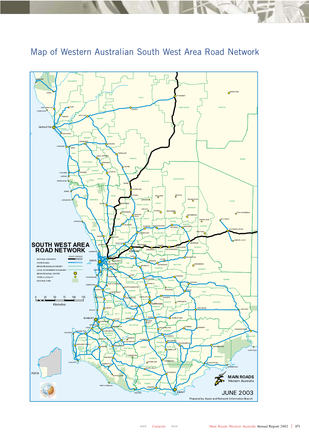 Map of Western Australian South West Area Road Network