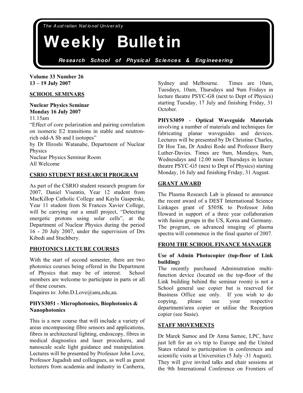 Weekly Bulletin