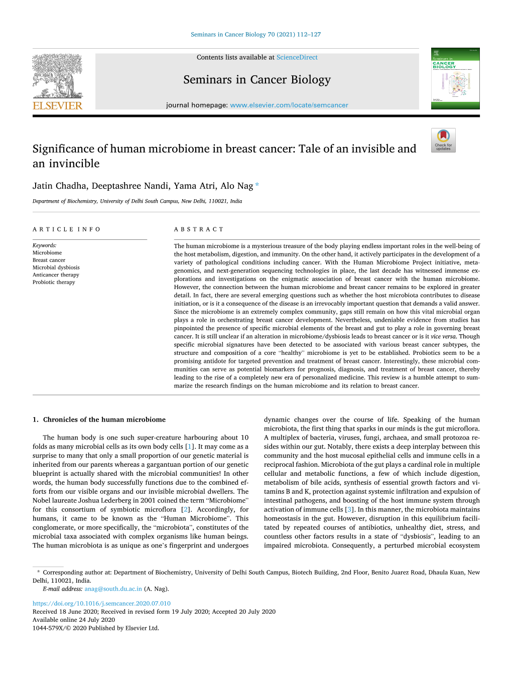 Significance of Human Microbiome in Breast Cancer: Tale of an Invisible