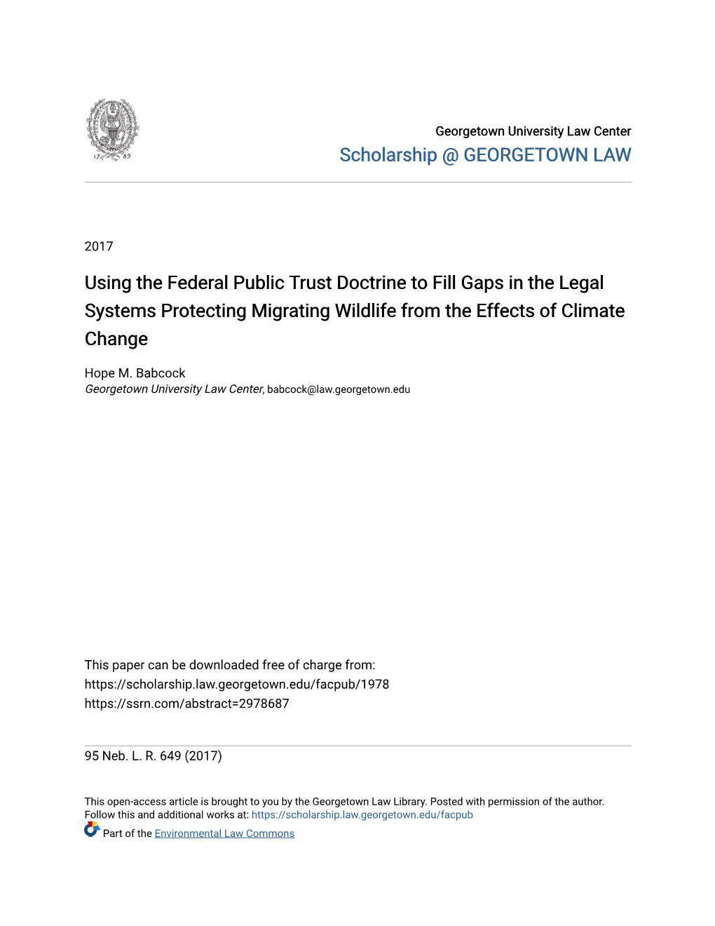 Using the Federal Public Trust Doctrine to Fill Gaps in the Legal Systems Protecting Migrating Wildlife from the Effects of Climate Change