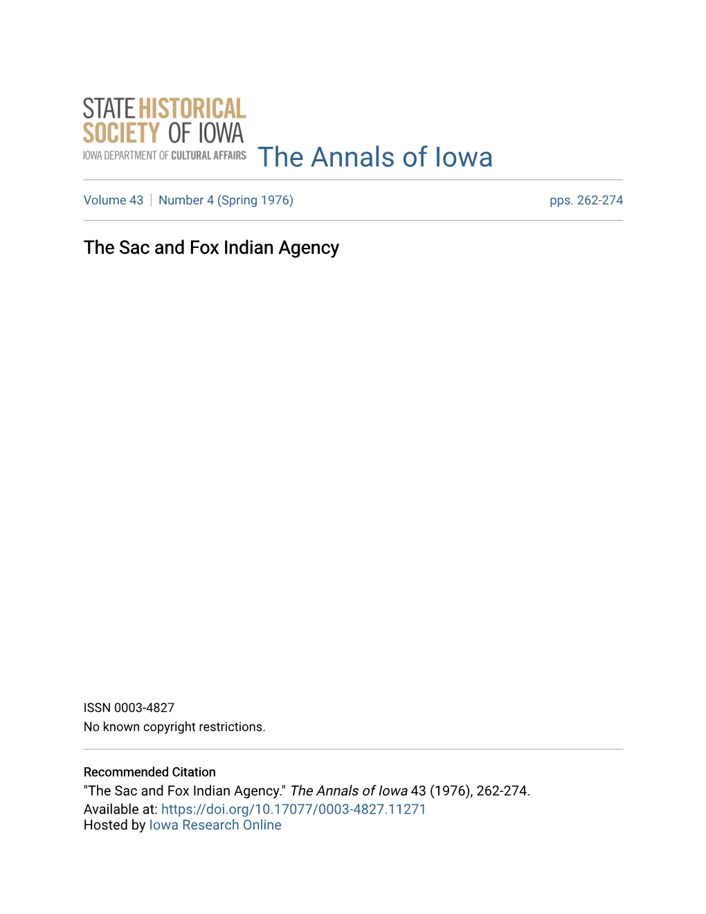 The Sac and Fox Indian Agency