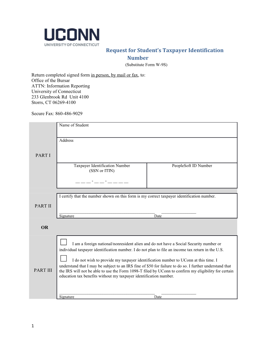 Request for Student S Taxpayer Identification Number