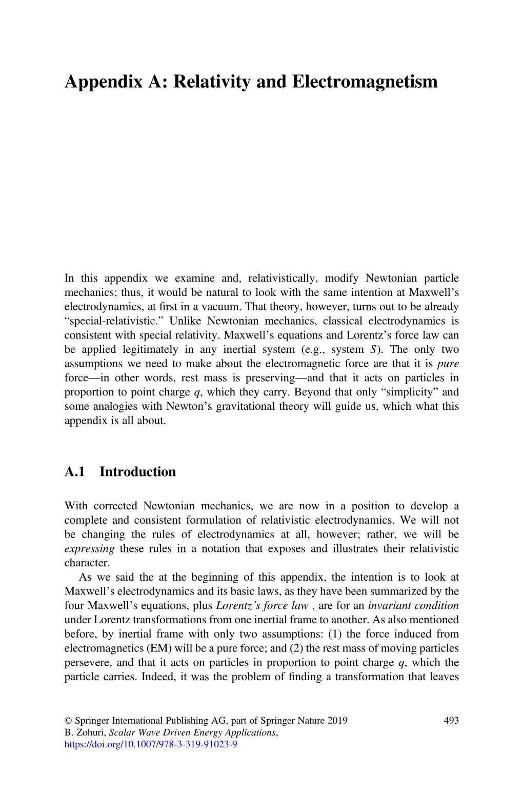 Appendix A: Relativity and Electromagnetism