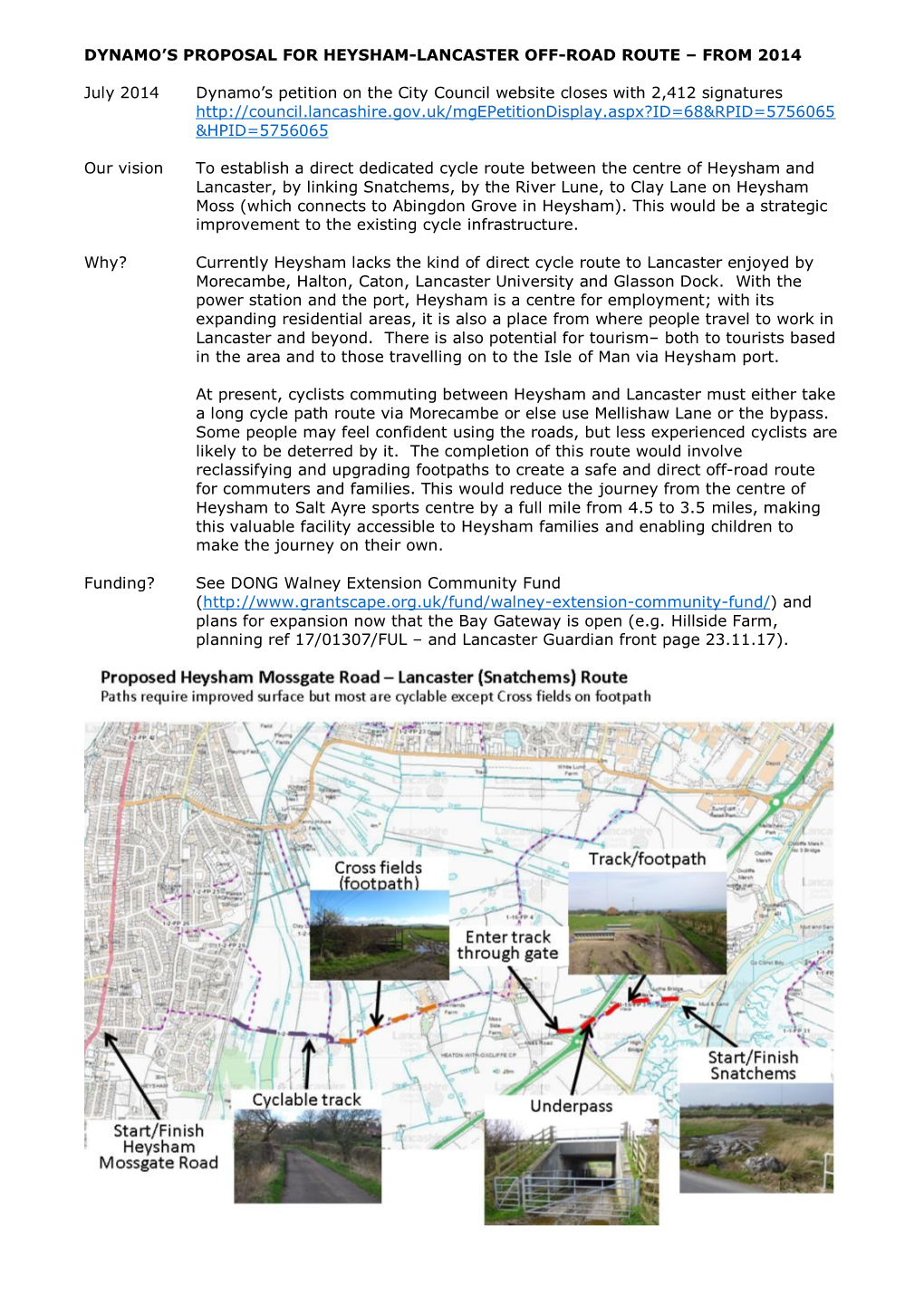 Dynamo's Proposal for Heysham-Lancaster Off-Road