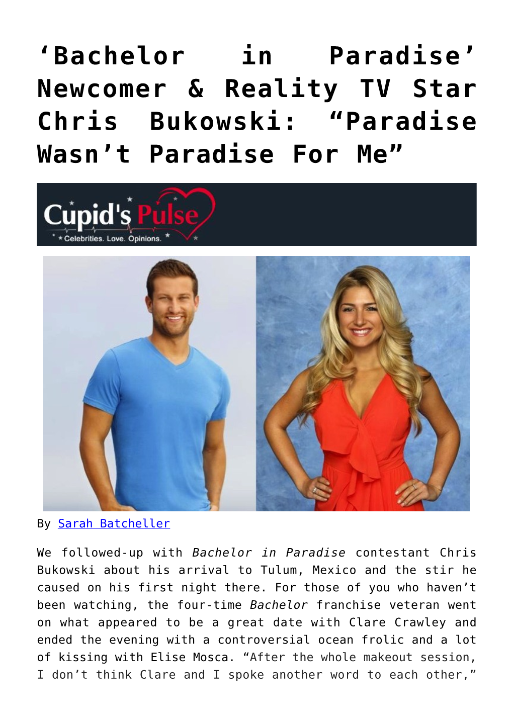 &#8216;Bachelor in Paradise&#8217; Newcomer &#038; Reality TV Star