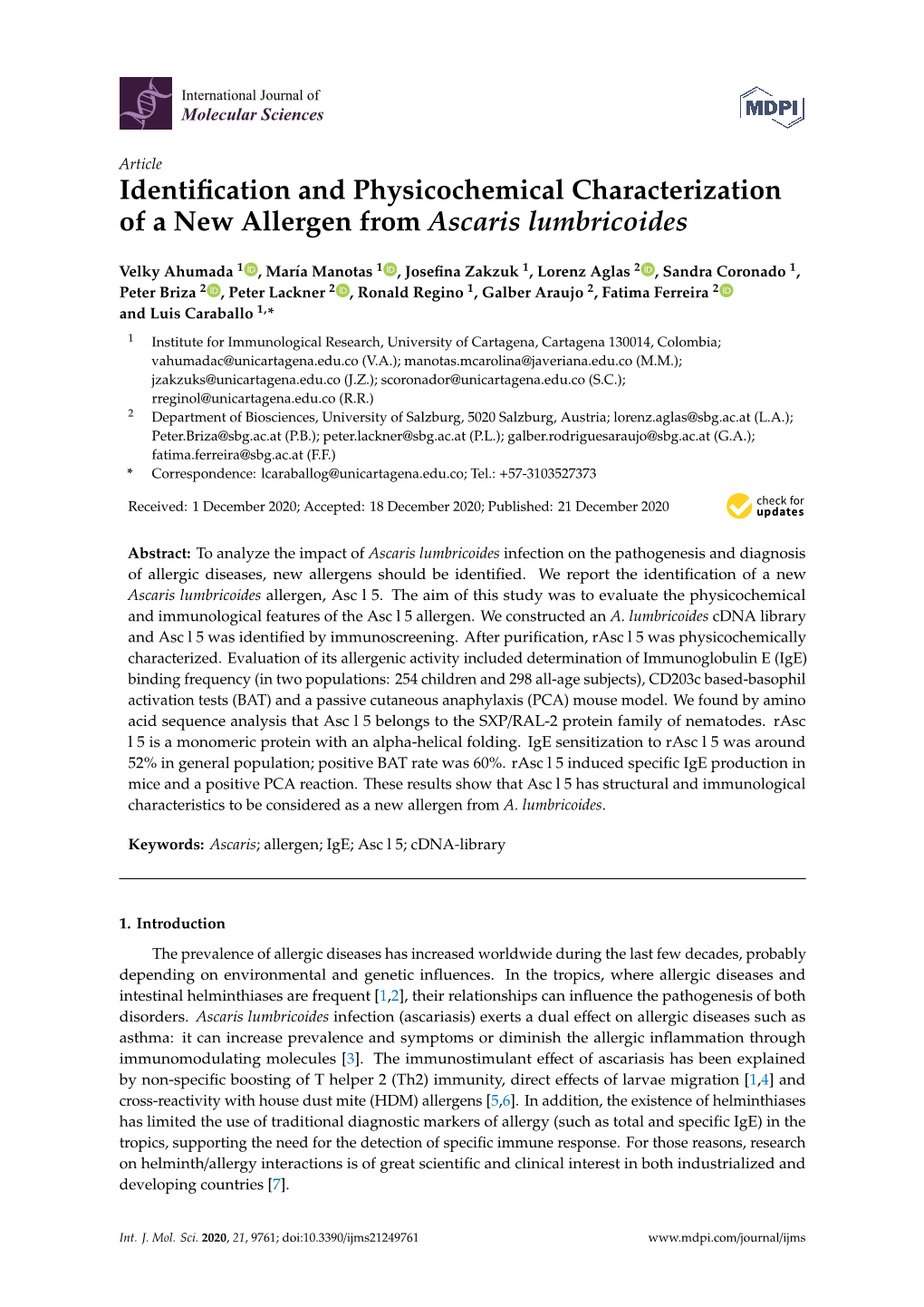 Identification and Physicochemical Characterization of a New Allergen