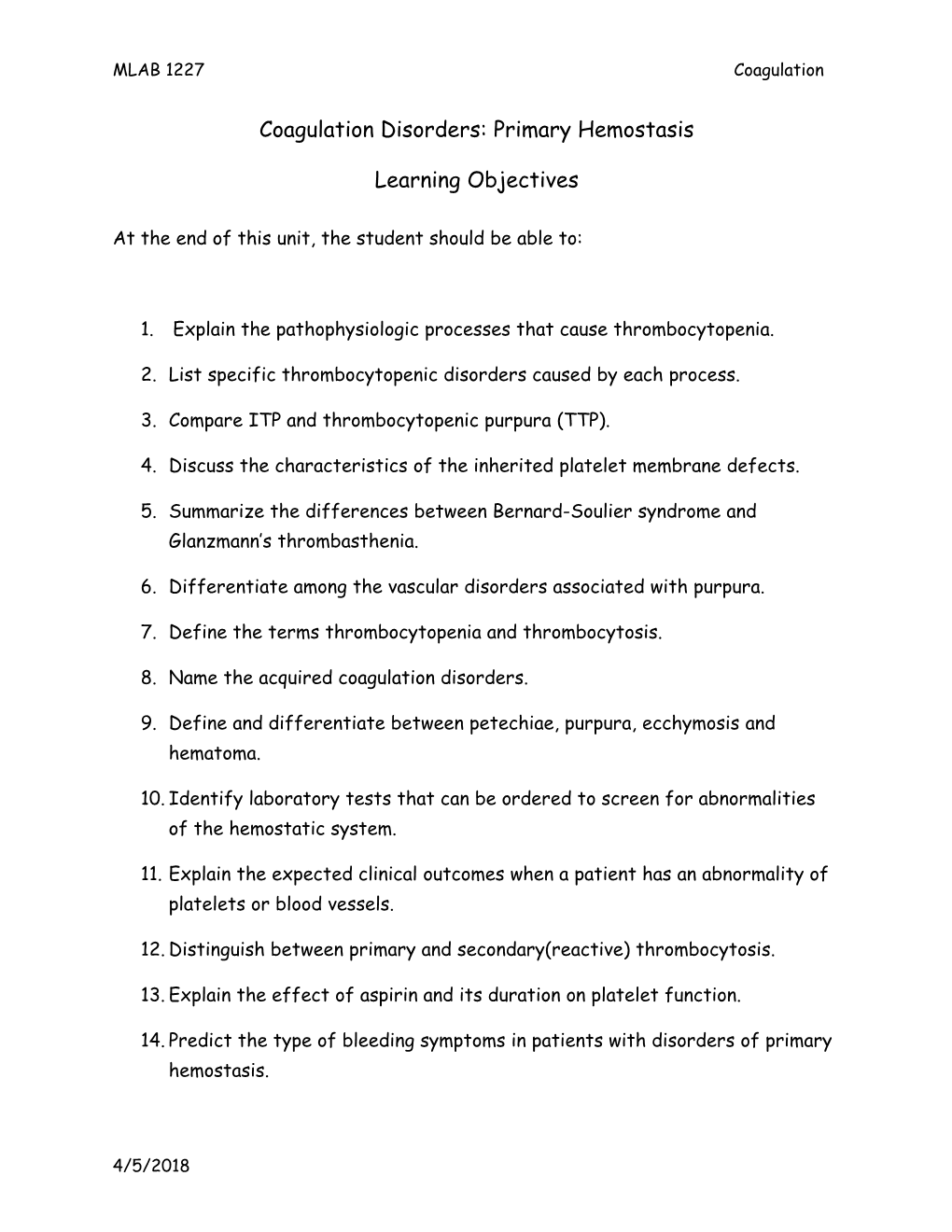 Coagulation Disorders: Primary Hemostasis