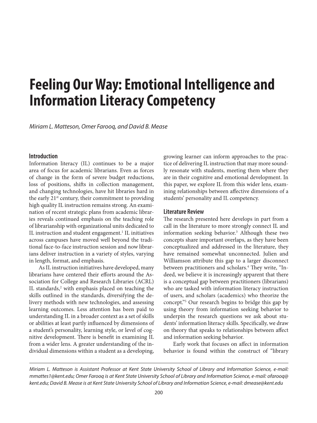 Emotional Intelligence and Information Literacy Competency