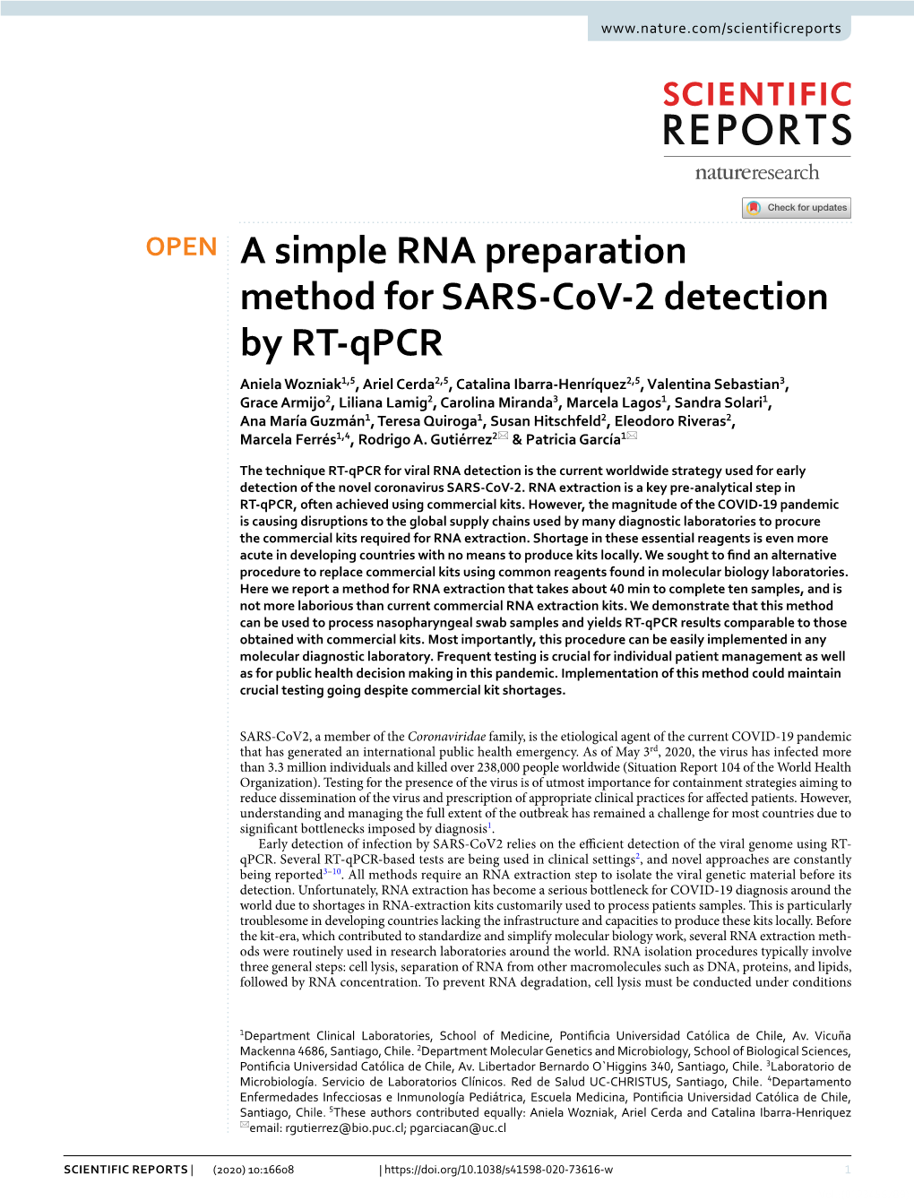 A Simple RNA Preparation Method for SARS-Cov-2 Detection by RT-Qpcr