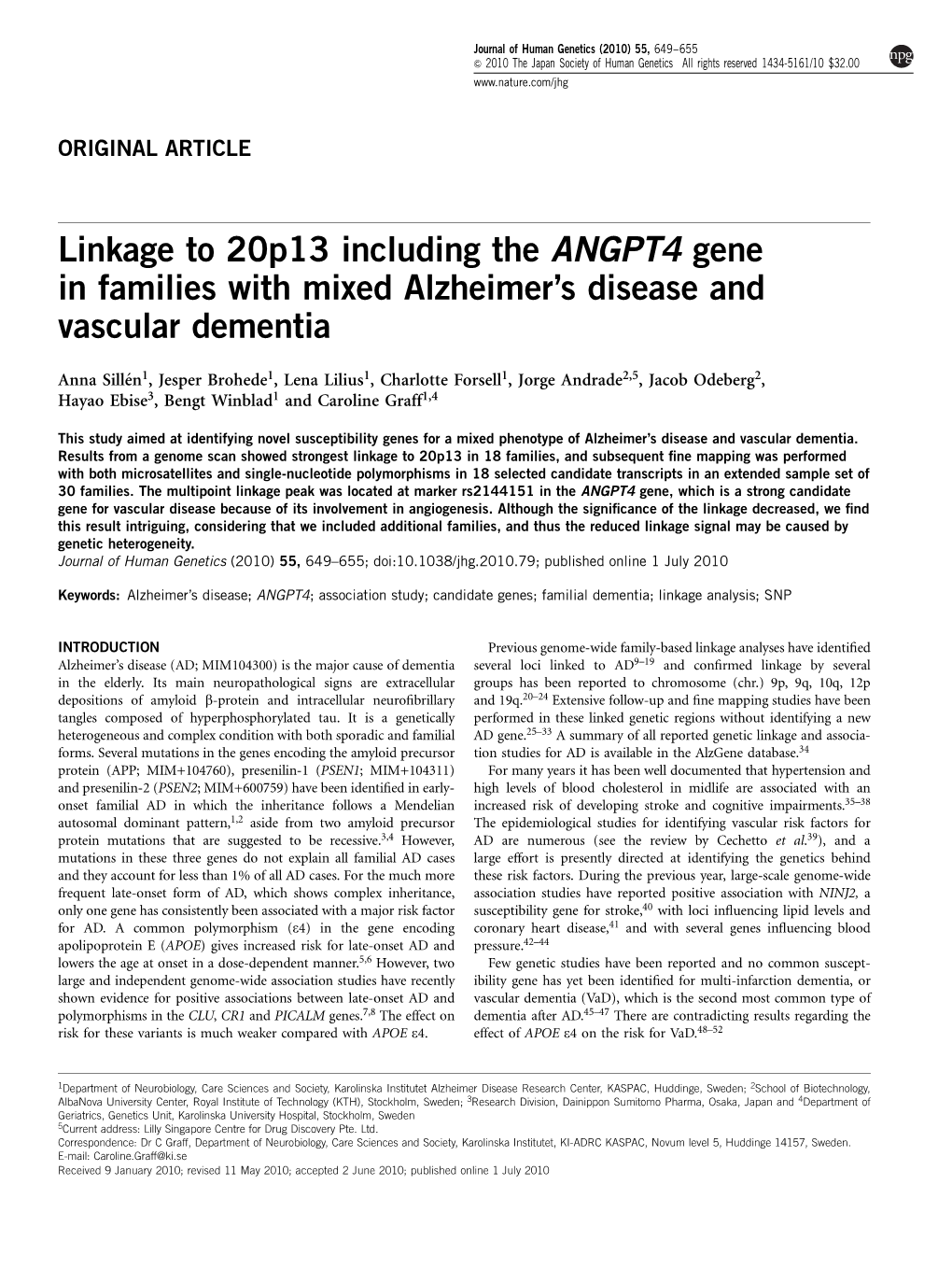 Linkage to 20P13 Including the ANGPT4 Gene in Families With