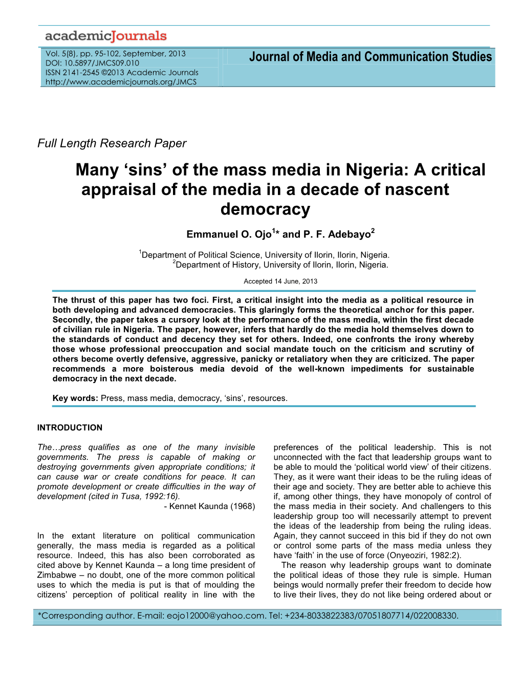 Many 'Sins' of the Mass Media in Nigeria