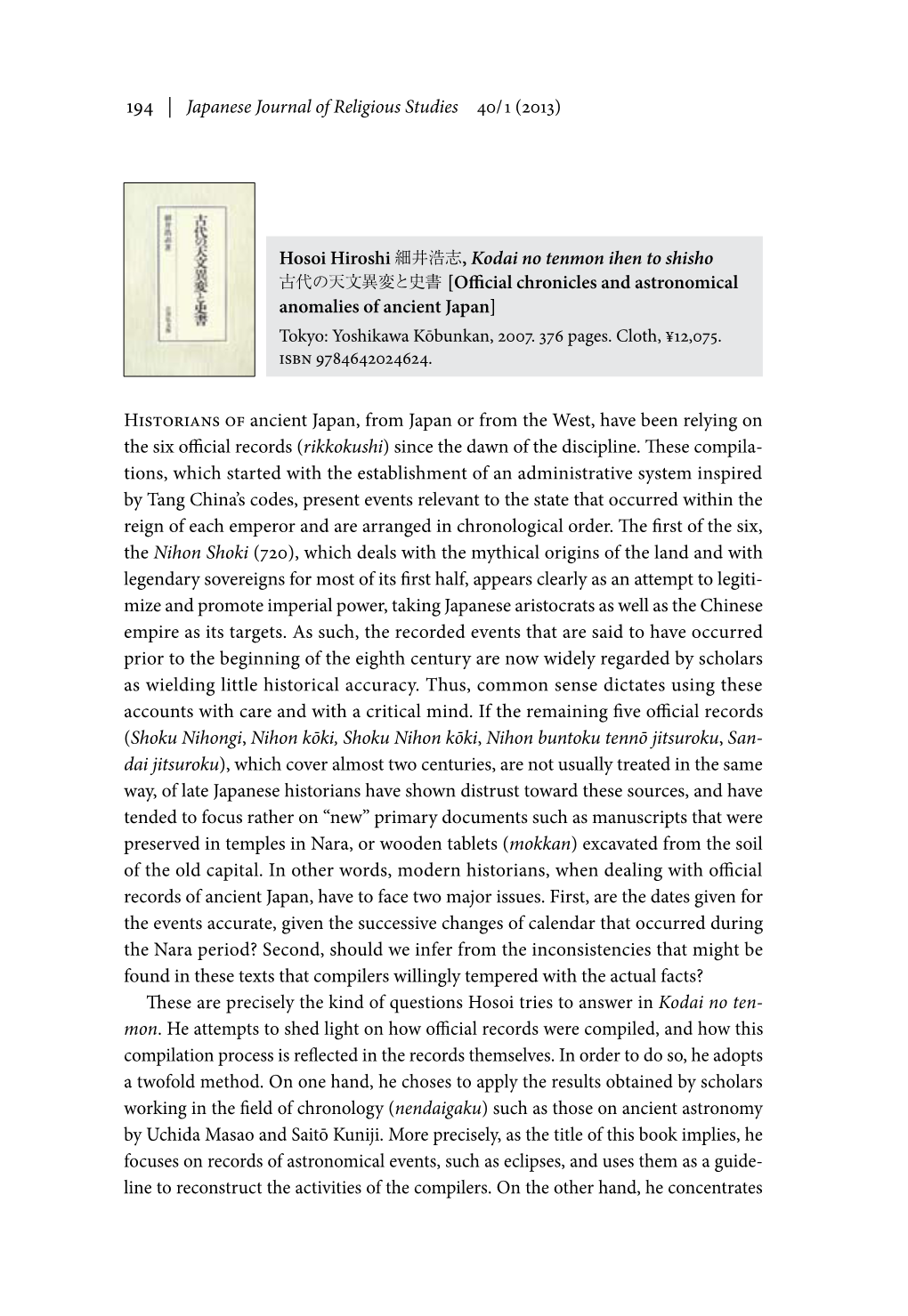 194 | Japanese Journal of Religious Studies 40/ 1 (2013) Hosoi Hiroshi
